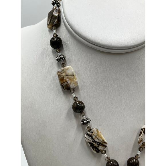 Artisan made Sterling Agate Browns, Cream, Tans, Crystal Bronzite  
necklace - Picture 5 of 11